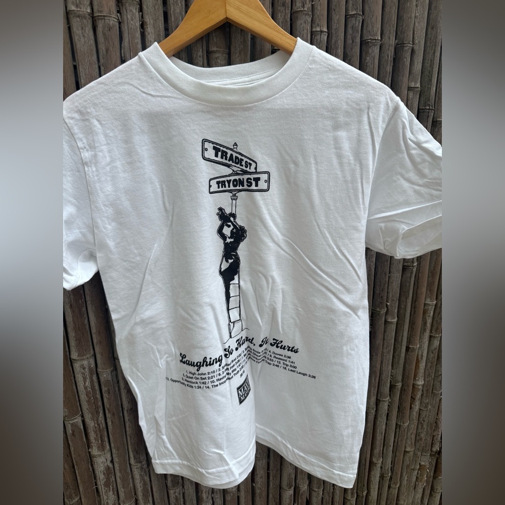 White Graphic Small Crewneck T Shirt  with Black Print Mavi   100 %Cotton